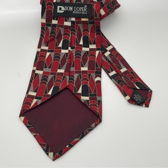 Don Loper Vintage Geometric 100% Italian Silk Tie Red Retro Designer Hollywood - Picture 4 of 8
